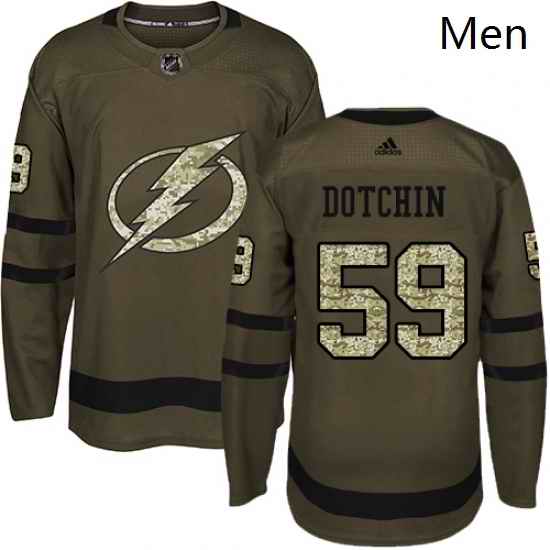 Mens Adidas Tampa Bay Lightning 59 Jake Dotchin Authentic Green Salute to Service NHL Jersey